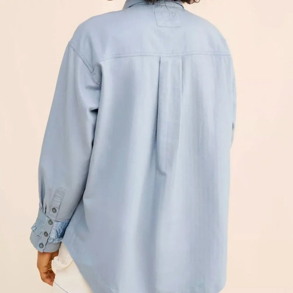NWT We The Free Night Moves Shirt Blouse Boho Ruffle Blue $148 - Picture 4 of 15